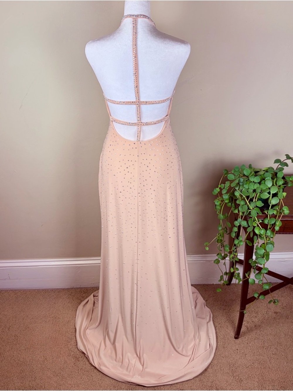 Betsy & Adam Size 12 blush pink neutral sparkly prom dress with Rhinestones